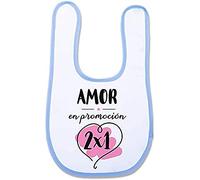 Supermolon 00570 -"Love en 2 x 1" Bavaglino per bebè, con velcro, blu celeste, unisex