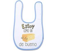 Supermolon 00976 - "Estoy como un Formaggio de Bueno" Bavaglino per bebè, con velcro, blu celeste, unisex