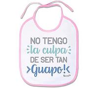 Supermolon 02222 - "No Hgo la Culpa de Ser Tan Guapo" Bavaglino per bebè con lacci, rosa pastello, unisex