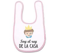 Supermolon 02758 - Soy il re della Casa, Bavaglino Bebe con Velcro, Rosa Pastello, Unisex