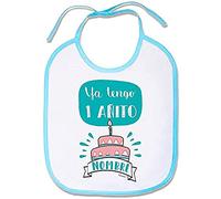 Supermolon 03489 - "Ya Tengo Un Anno" Bavaglino per bebè, con lacci, blu celeste, unisex