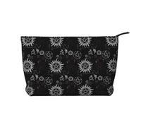 Supernatural Symbols - Borsa per il trucco in velluto a coste con chiusura a cerniera, multifunzione, 22 x 7 x 17 cm, per viaggi, campeggio, vacanze, fitness, Nero , Taglia unica