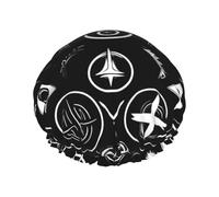 Supernatural Symbols - Cuffia da doccia con stampa nera, da donna, riutilizzabile, impermeabile, ad asciugatura rapida