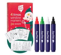 SUPERPETIT - 4 pennarelli per vetri + 24 modelli da riprodurre, 4 pennarelli lavabili per vetri e specchi. Feltro extra large - punta rotonda 3 mm facile da pulire - riutilizzabile - a partire da 3