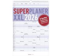 Superplaner XXL 2026 8 Spalten - Timer 33x49,5 cm - Offset-Papier - mit Ferienterminen - Wand-Planer - Alpha Edition