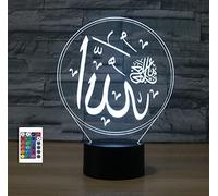 SUPERRUIDALONG 3D Allah Control Remoto 16 Color Luces de Noche Ilusión Acrílico LED Mesa Lámpara de Noche Niños Dormitorio Decoración de Escritorio Regalos de Cumpleaños Juguete para Niños