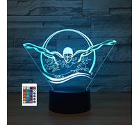 SUPERRUIDALONG 3D Nuoto Creativo Telecomando 16 Colori Night Lights Illusion Acrilico LED Tavolo Comodino Lampada Camera da Letto Scrivania Decor Regali di Compleanno Giocattolo per Bambini