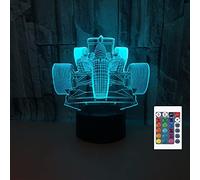 SUPERRUIDALONG - Lampada 3D a forma di auto da corsa, luce notturna con telecomando, 16 colori, decorazione per la casa, regalo per bambini