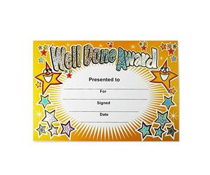 Superstickers DMC10018 Well done Award scintillante Classroom certificato, 20 Pezzi