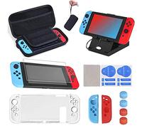 SUPERSUN 16 in 1 Accessori per Nintendo Switch, Silicone Custodia per Nintendo Switch|Supporto Regolabile per Nintendo Switch|Cover Joy Con|Joystick Thumb Grip|Custodia Trasparente|Proteggi Schermo