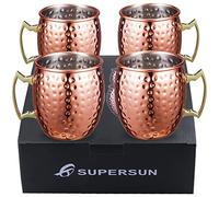 SUPERSUN Rame Bicchieri Tazza Moscow Mule 4 Set di Bicchieri di Rame Fatto a Mano, Hammered Double Wall Senza Rivestimento,Russo,Vodka,Boccali per Birra,Regalo
