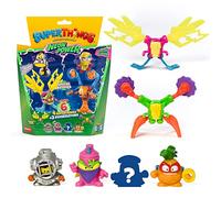 Superthings Neon Power Series - Set di 6 superthings (1 capitano argento) e 2 esoscheletri multicolori, confezione da 6/6