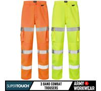 Supertouch Hi Vis 3 Fascia Combattimento Pantaloni Cargo Tasche Ginocchio Pad