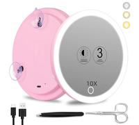 Supervisa Specchio Ingrandimento 10x Luce 3 Modalità Colori 15cm Illuminato 3 Ventose Viaggio Trucco Forte