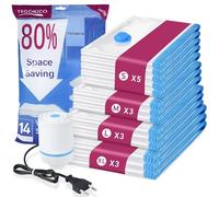 SUPERWSLING Sacchetti Sottovuotoc Con Pompa Elettrica, 14 Pezzi Sacchi Sottovuoto Vestiti in 4 Misure-5*S, 3*M, 3*L, 3*Xl, Adatto Per Coperte, Piumini, Cuscini, Trapunte, Viaggi, Traslochi