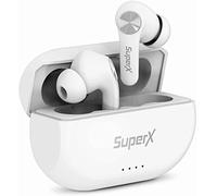 SuperX Auricolari wireless Bluetooth 5.0 con custodia di ricarica IPX5 Auricolari/Headphones in Ear Built in Mic Industrial Leading TWS Sound with Sport Pumping Bass - Argento platino