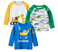 SUPFANS Maglietta a Maniche Lunghe per Bambini, 100% Cotone, per Auto, Confezione da 3, Set-f, 6 Anni