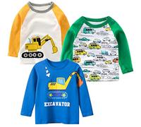 SUPFANS Maglietta a Maniche Lunghe per Bambini, 100% Cotone, per Bambini, Confezione da 3, Set-f, 4 Anni