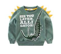 SUPFANS - Maglione a maniche lunghe con dinosauri, in cotone, a maniche lunghe, per bambini 02 verde. 4 anni