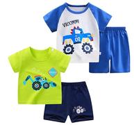 SUPFANS Set di 4 magliette e pantaloncini con dinosauri e pantaloncini estivi, Set-j, 4 anni