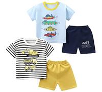 SUPFANS Set di 4 magliette e pantaloncini con dinosauri e pantaloncini estivi, Set-k, 4 anni