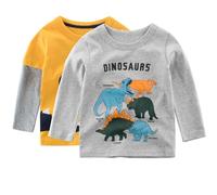 SUPFANS T-shirt a maniche lunghe per bambini in cotone T-Rex con dinosauri, confezione multipla, Set 01, confezione da 2, 4 anni
