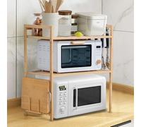 Supfine Scaffale a microonde a 3 livelli in bambù con 4 ganci e supporto per tagliere, portaoggetti da cucina, 52 x 37 x 65 cm, rettangolare