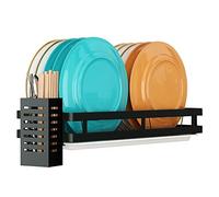 Supfirm Scolapiatti a parete in acciaio inossidabile, cestino portaoggetti per frutta e verdura con superficie di drenaggio e bacchette appese, gabbia, scaffale da cucina, organizer per utensili (1