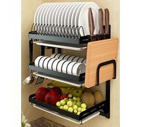 Supfirm Scolapiatti da parete in acciaio inox per frutta e verdura, con scolapiatti per cucina, mensola, organizer per utensili (3 livelli)