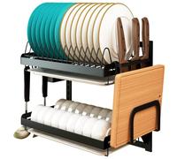 Supfirm Stendino per piatti in acciaio inox a parete Cesto per frutta e verdura con scolapiatti e bacchette appese Gabbia Supporto per coltelli da cucina Mensola Utensili Organizer (2 livelli)