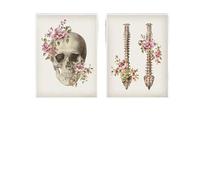 Supkancl Wall Art Stampa Floreale Ossa Scheletriche Anatomia Poster Teschio Colonna Vertebrale Medico Tela Pittura Astratta Clinica Ospedale Decor Immagini(Two Pictures,30x40cm No Frame)