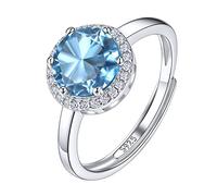 Suplight Anelli Aperti Argento 925 Punto Luce Anelli Donna con Pietra Acquamarina Anello Argento con Pietra Acquamarina Marzo con Confezione Regalo