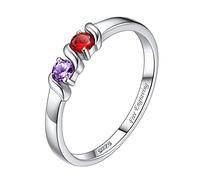 Suplight Anelli da Donna in Argento Sterling 925 con 1/2/3/4 Pietre di Nascita Personalizzate e Incisione Anello con Pietra Portafortuna di 12 Mesi Taglia 9-25 Confezione Regalo Natale San Valentino