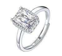 Suplight Anello Aperto Donna Argento Pietra Quadrata Anello Diamante Anello Donna Argento Regolabile Aprile con Confezione Regalo