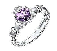 Suplight Anello Claddagh Anello Argento 925 Donna Anello Regolabile Pietra Cuore Anello Donna Argento Ametista Anello Ametista Regolabile Febbraio Fede Matrimonio Sposa