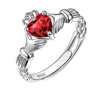 Suplight Anello Claddagh Regolabile Anello Donna Argento 925 Solitrio Cuore Anello Argento Regolabile Granato Anello Regolabile Donna Pietra Gennaio Fede Matrimonio Sposa