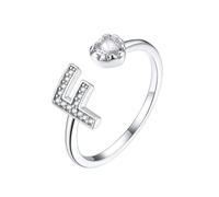 Suplight Anello Donna con Lettera dalla A alla Z e Cuore in Argento Sterling 925 ornato con Zirconia Cubica, Anello Regolabile Donna con Iniziale Confezione Regalo