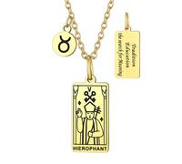 Suplight Collana di Tarocchi Arcani Maggiori in Acciaio Inossidabile - Ciondolo Carte dei Tarocchi Amuleto Rettangolo per Amanti dell'Oroscopo - Argento/Oro, Catena 45 + 5cm