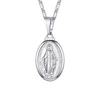 Suplight Collana Donna Medaglia Miracolosa Placcato Platino Collana Donna con Medaglia Madonna Argento Ciondolo Maria Vergina Regalo Religioso Catolico Cristiano