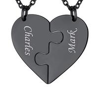 Suplight Collana Donna Personalizzata a Cuore Divisio con Nome in 2 pezzi collana nera donna Acciaio Inossidabile Collana Puzzle collana coppia personalizzata Regalo Natale San Valentino