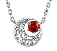 Suplight Collana Luna Donna Argento 925 Sottili Collana Rubino Rosso, Collana con Rubino Rosso Granato Gennaio Collana Punto Luce Collana Argento Donna Confezione Regalo