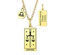 Suplight Collana Tarocchi Arcani Maggiori Ciondolo Tarocchi Immagine La Giustizia Collana Carta Tarocchi Placcato Oro Acciaio Inossidabile Ciondolo Carte dei Tarocchi Amuleto per Donna e Uomo