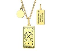 Suplight Collana Tarocchi Arcani Maggiori Immagine Il Mondo, Ciondolo Carta Tarocchi Placcato Oro Acciaio Inossidabile, Amuleto per Donna e Uomo