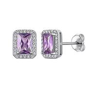 Suplight Orecchini a Lobo Argento 925 Quadrato, Orecchini con Ametista, Orecchini con Pietre Viola Alessandrite Giugno, Accessori Elegante con Confezione Regalo