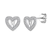 Suplight Orecchini Argento 925 Donna Orecchini Cuore Orecchini Lettera V Orecchini Donna Cuore Orecchini Iniziale con Zirconia Orecchini Argento a Perno Regalo Donna Ragazza