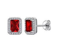 Suplight Orecchini Argento con Rubino Orecchini a Quadrato Argento 925, Orecchini Donna Rubino Granato Gennaio Orecchini a Perno in Argento Sterling 925 con Confezione Regalo