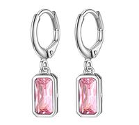 Suplight Orecchini Donna Argento 925 con Tormalina Rosa Quadarta Orecchini Donna con Pietra Rosa Ottobre Orecchini Argento Donna Orecchini con Pietra Quadarata Regalo Compleanno Natale