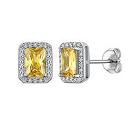 Suplight Orecchini Lobo Quadrato, Orecchini Portafortuna Donna, Orecchini Argento 925 Citrino Novembre Orecchini a Perno in Argento Sterling 925 con Confezione Regalo