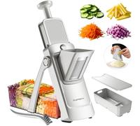 SupMaKin Affettatrice a mandolina sicura, tritatutto multi verdura, affetta patate, cipolle con contenitore di scarico, grattugia da cucina (grigio argento)