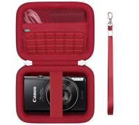 Supmay Custodia da trasporto per fotocamera Canon IXUS 285 HS/PowerShot IXY 650/ELPH 360, custodia protettiva per IXUS 285 HS con cinturino da polso, tasca in rete per batteria, cavo USB, Rosso